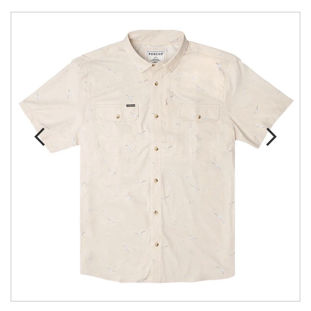 Poncho The Chair Hauler Shirt Short Sleeve Tan Sz L Magnetic Pocket Fishing